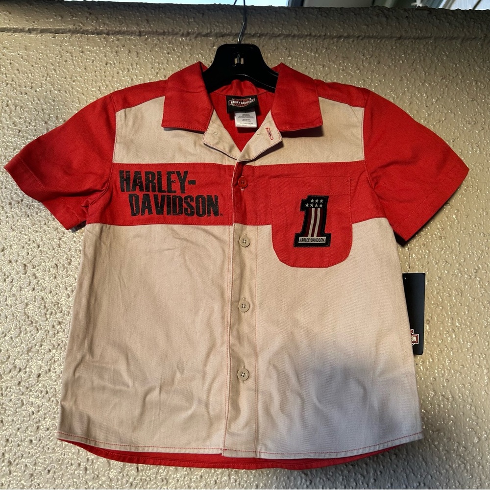 Harley Davidson Graphic Motorcycle Button Up Short Sleeve Shirt boys 5 NWT